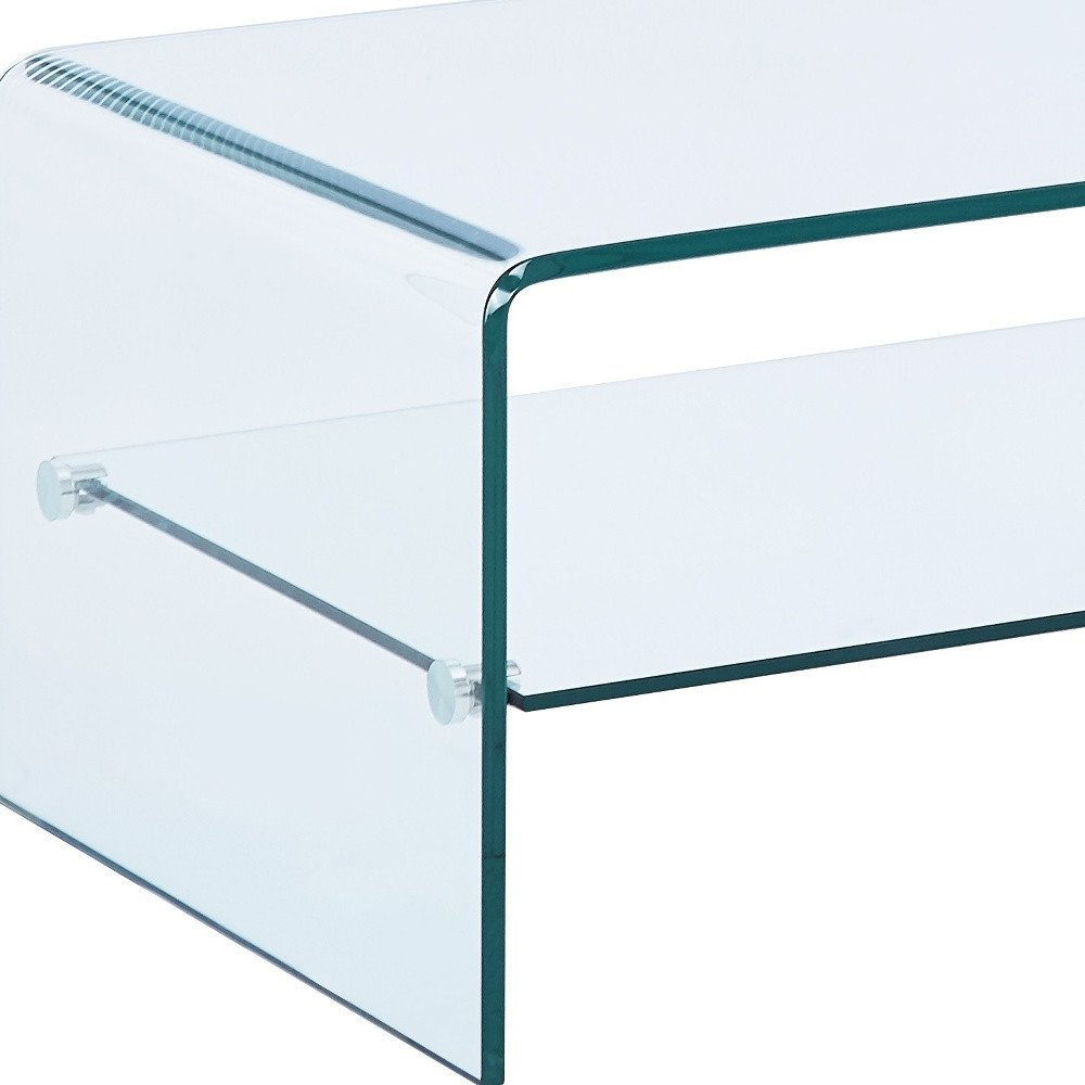 Clear Glass Sled Coffee Table with Shelf - 43-inch
