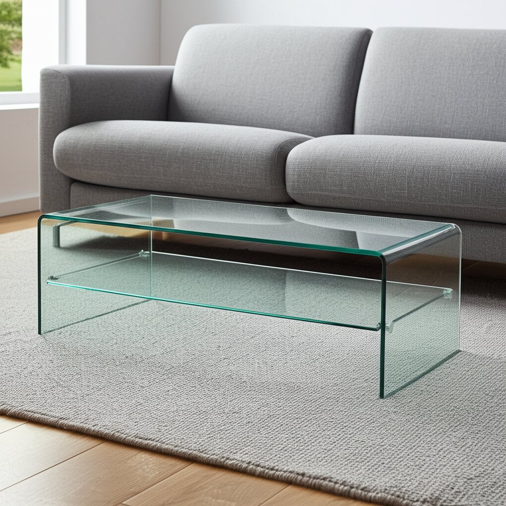 Clear Glass Sled Coffee Table with Shelf - 43-inch