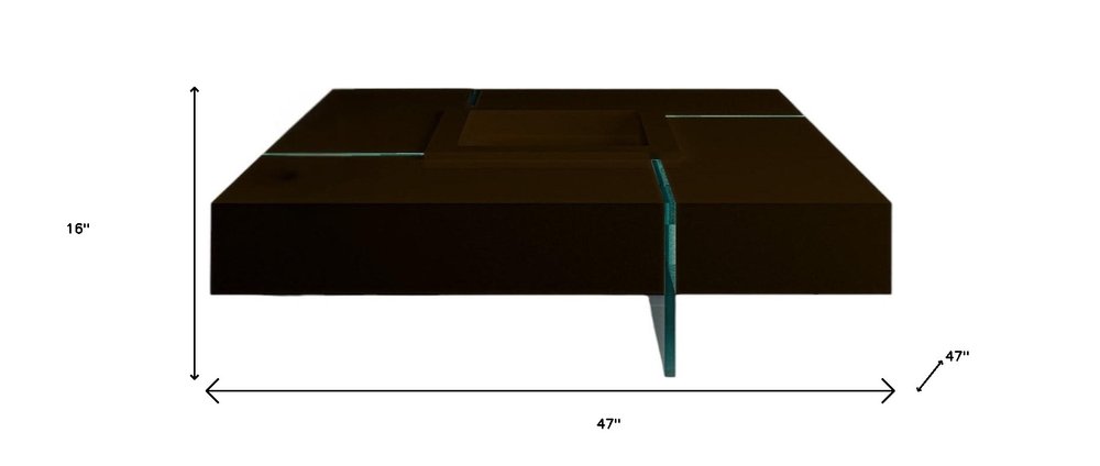 Espresso and Clear Wood and Glass Square Coffee Table - 47-inch