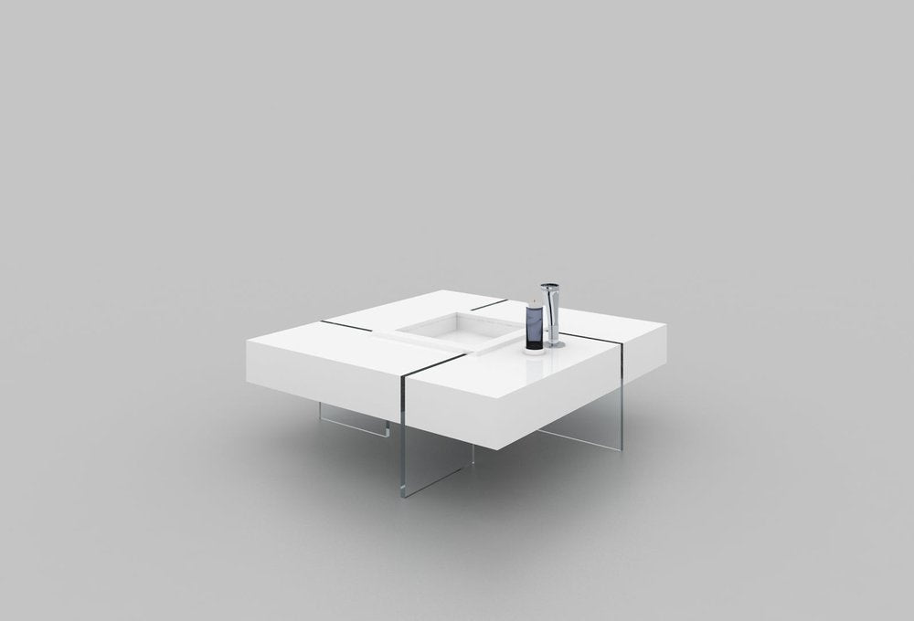 White and Clear Wood and Glass Square Sled Coffee Table - 47-inch