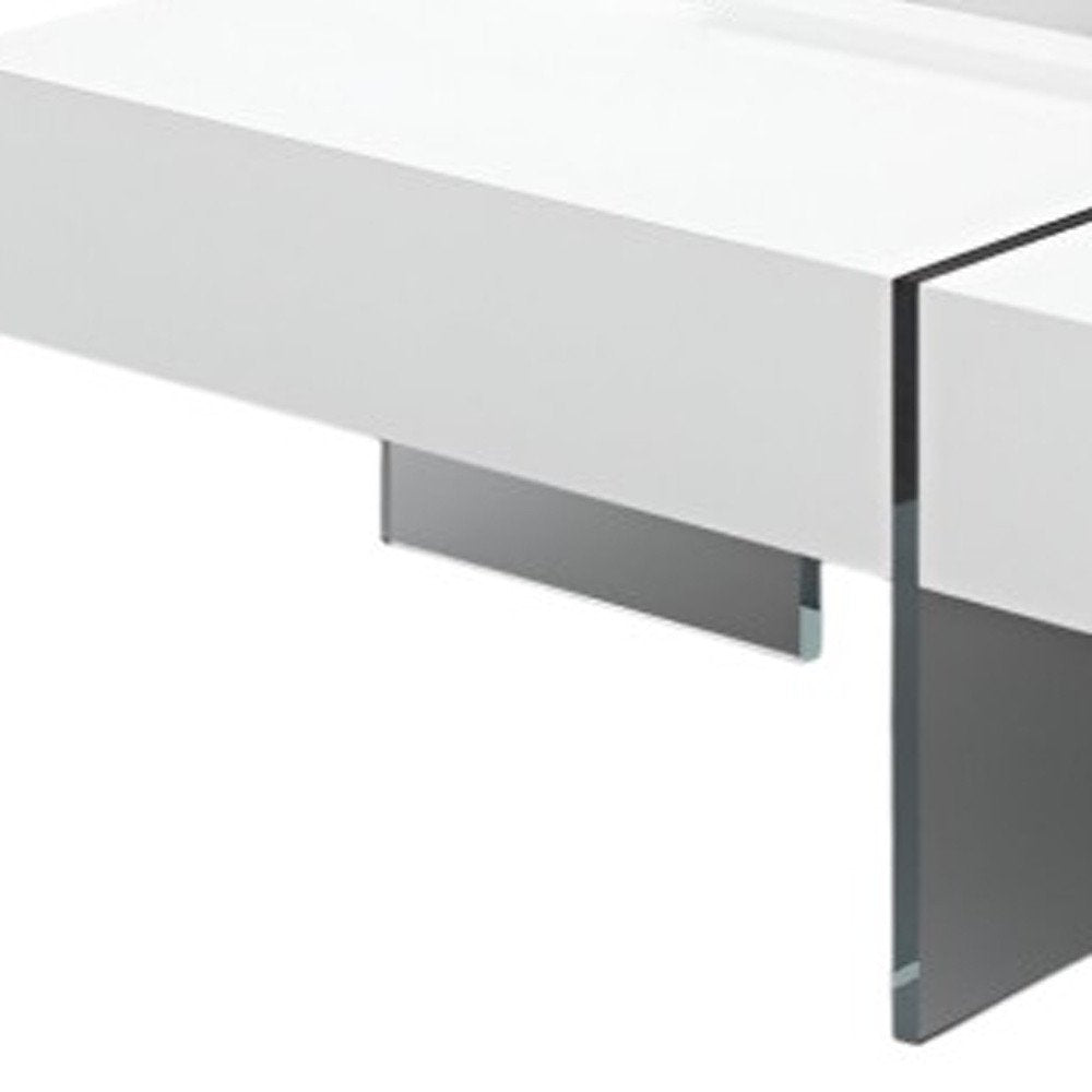 White and Clear Wood and Glass Square Sled Coffee Table - 47-inch