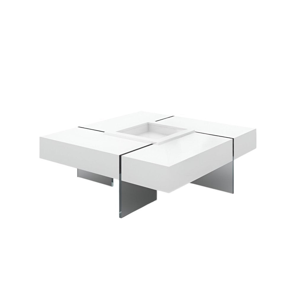 White and Clear Wood and Glass Square Sled Coffee Table - 47-inch