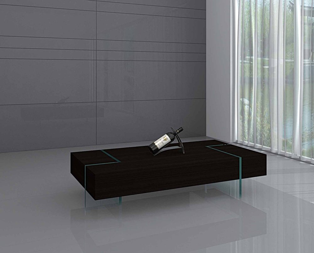 Black and Clear Wood and Glass Sled Coffee Table - 53-inch