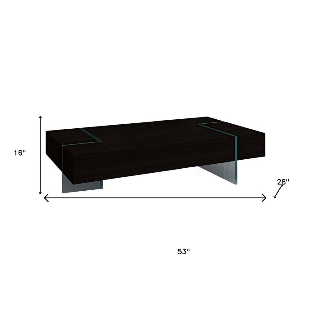 Black and Clear Wood and Glass Sled Coffee Table - 53-inch