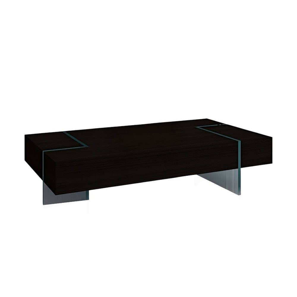 Black and Clear Wood and Glass Sled Coffee Table - 53-inch