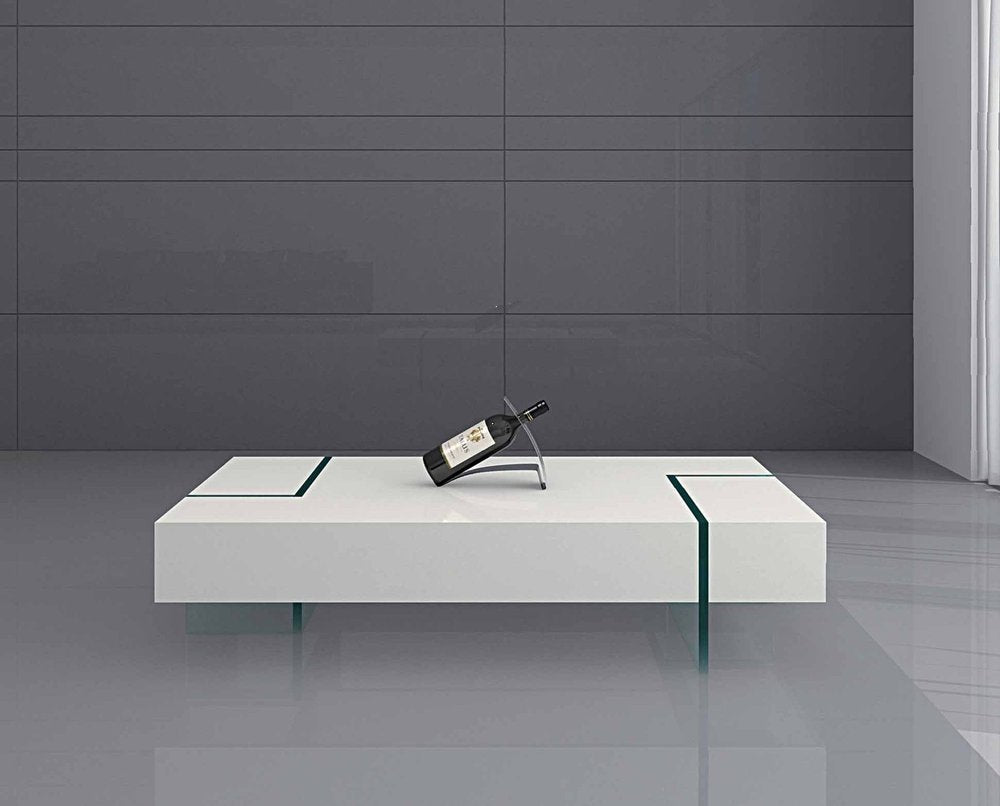 White and Clear Wood and Glass Sled Coffee Table - 53-inch