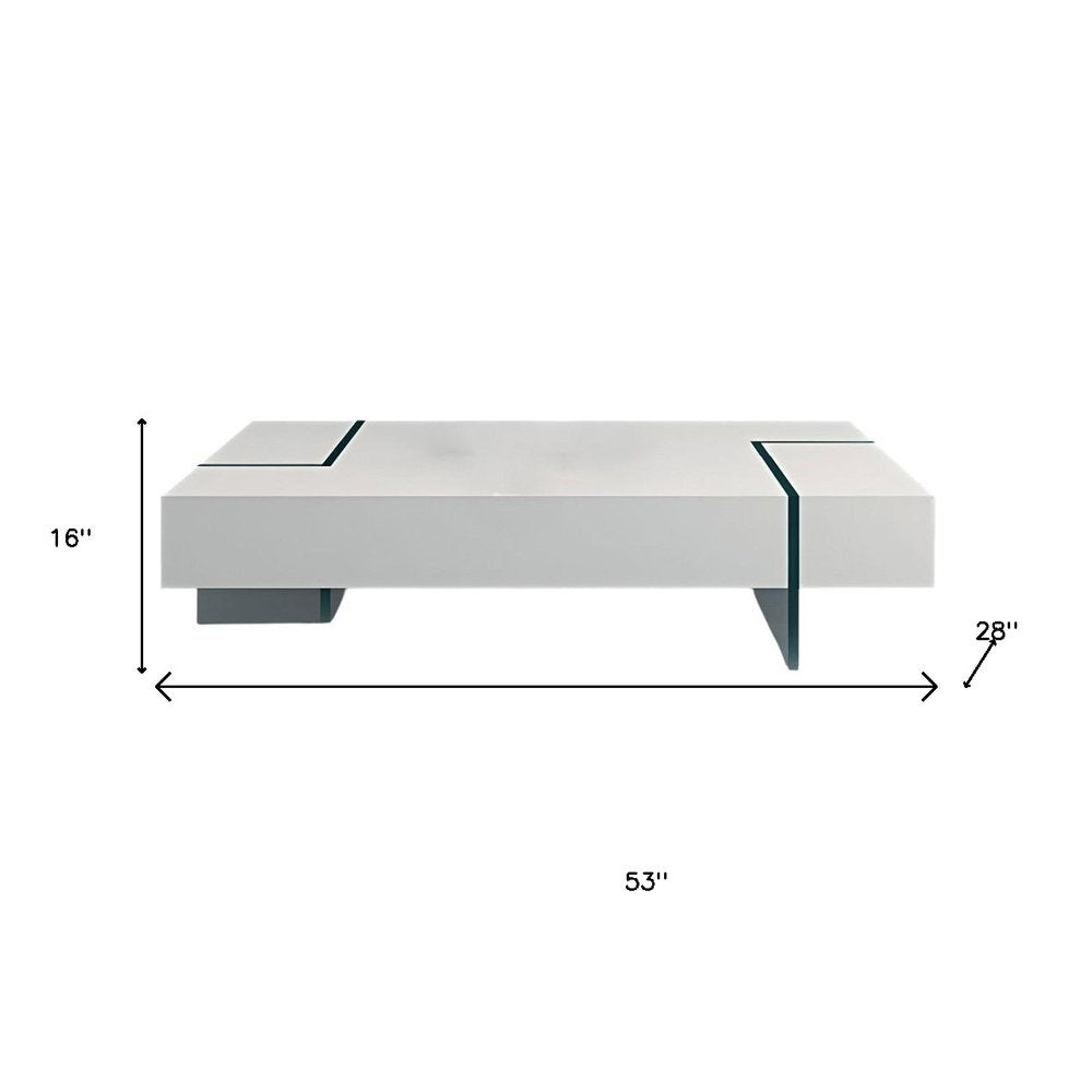White and Clear Wood and Glass Sled Coffee Table - 53-inch