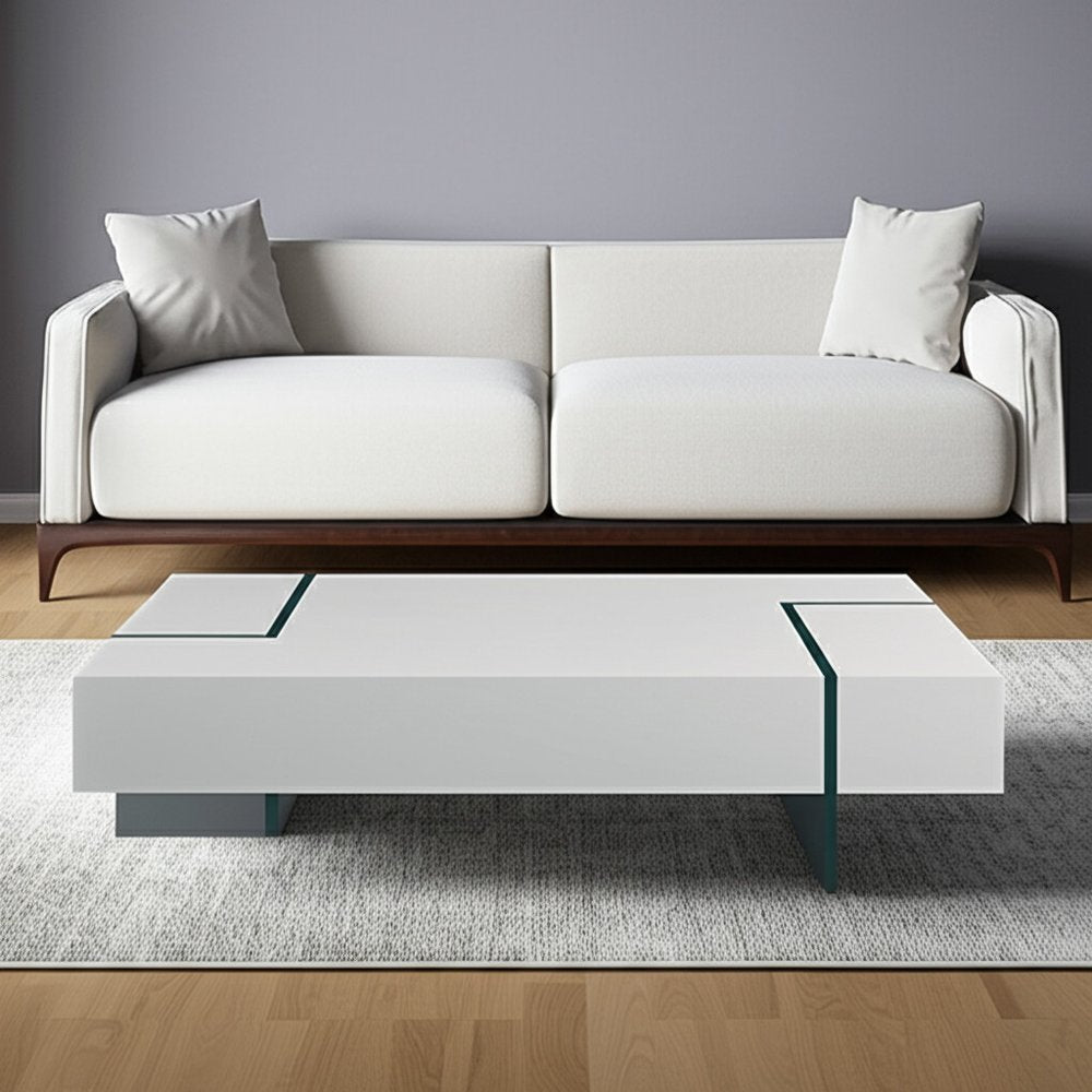 White and Clear Wood and Glass Sled Coffee Table - 53-inch