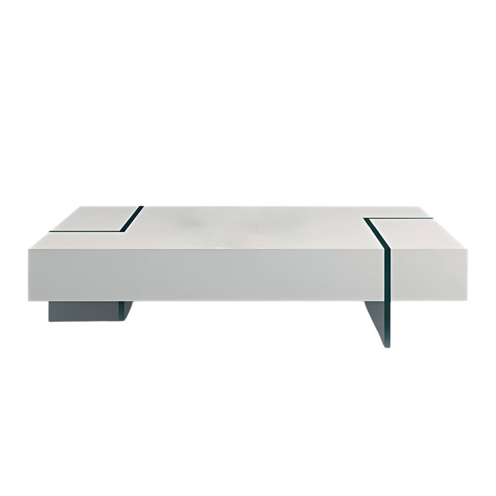 White and Clear Wood and Glass Sled Coffee Table - 53-inch