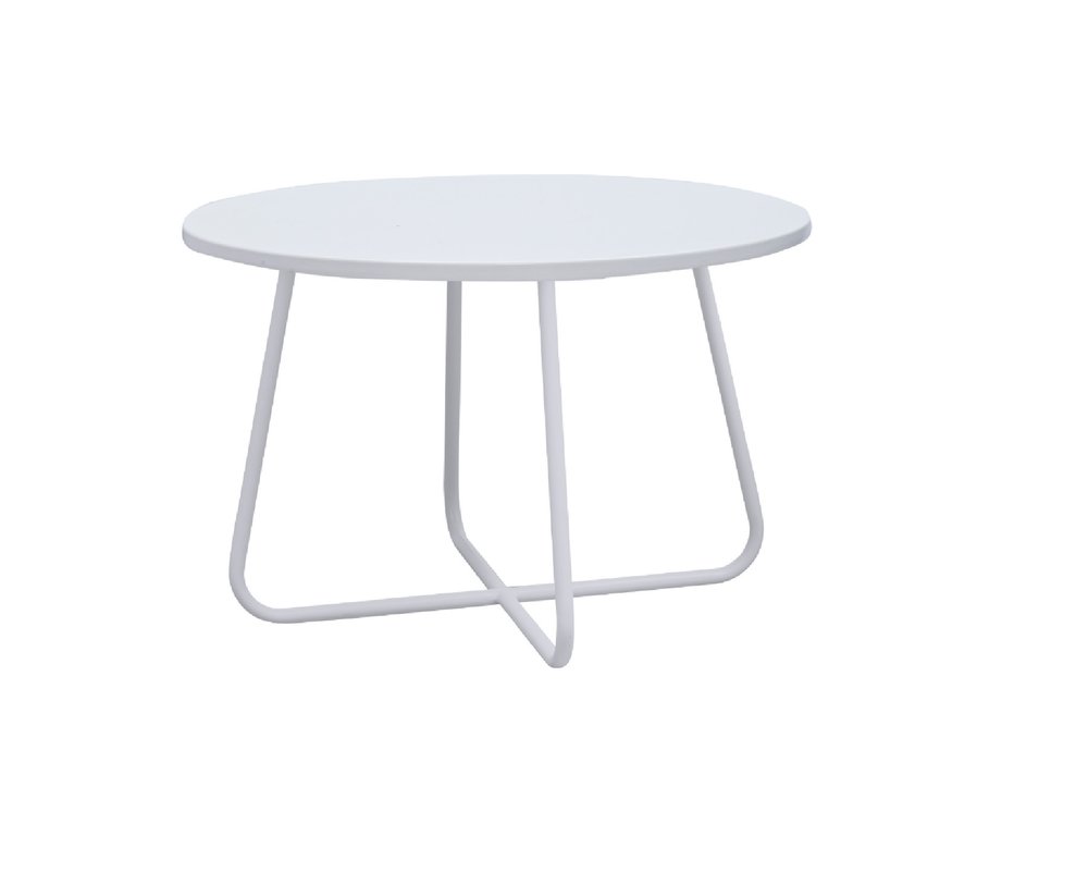 White Wood and Metal Round Cross Legs Coffee Table - 28-inch