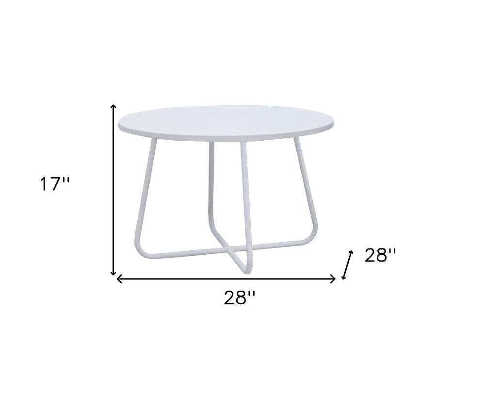 White Wood and Metal Round Cross Legs Coffee Table - 28-inch