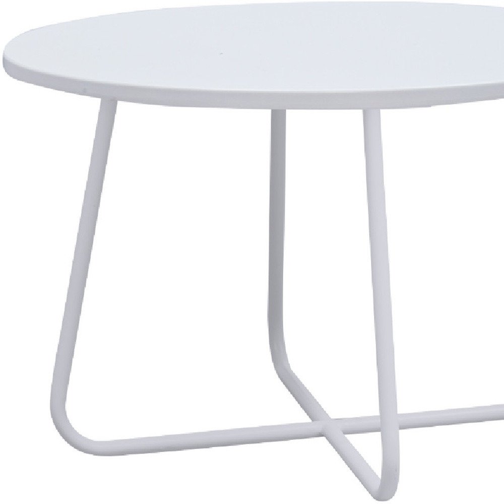White Wood and Metal Round Cross Legs Coffee Table - 28-inch