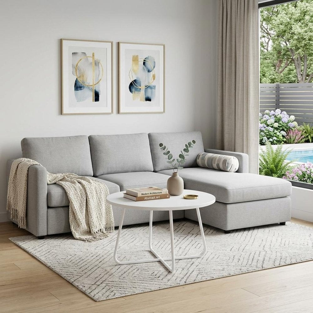 White Wood and Metal Round Cross Legs Coffee Table - 28-inch