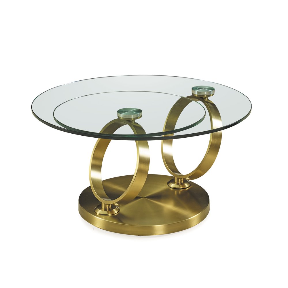 Clear and Gold Glass and Metal Round Abstract Coffee Table - 32-inch