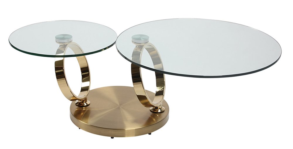 Clear and Gold Glass and Metal Round Abstract Coffee Table - 32-inch