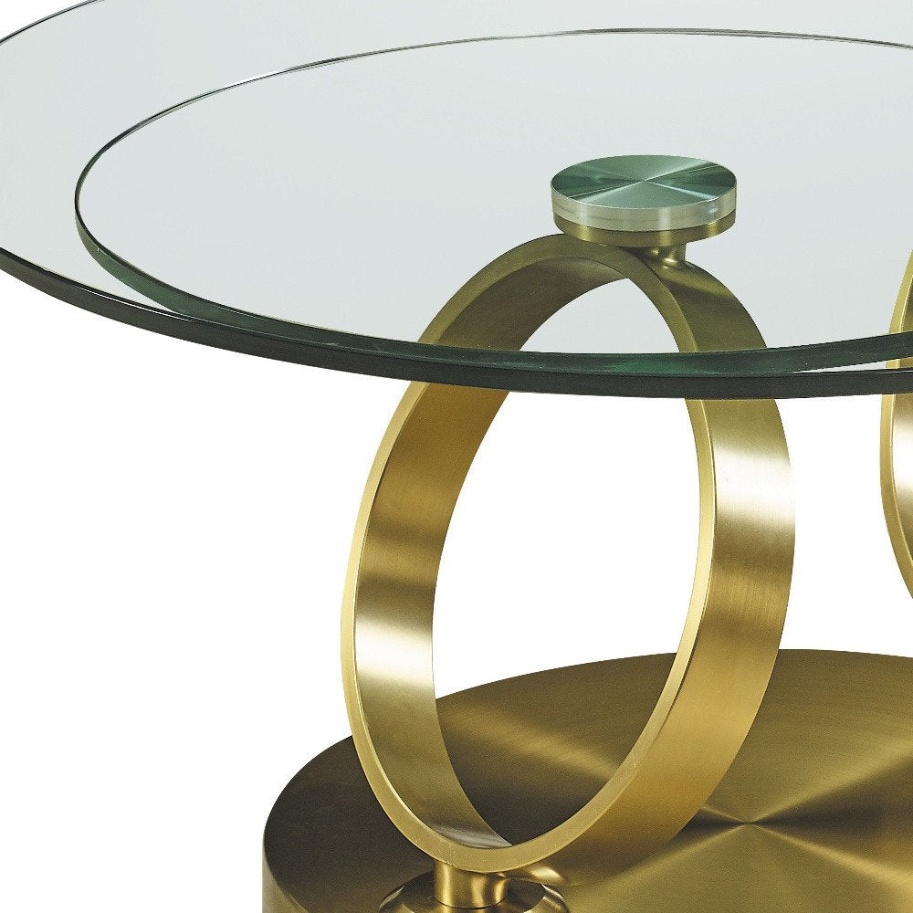 Clear and Gold Glass and Metal Round Abstract Coffee Table - 32-inch