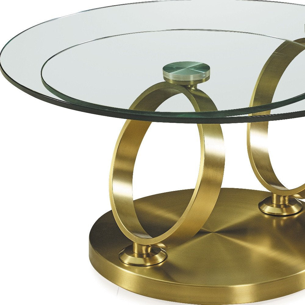Clear and Gold Glass and Metal Round Abstract Coffee Table - 32-inch