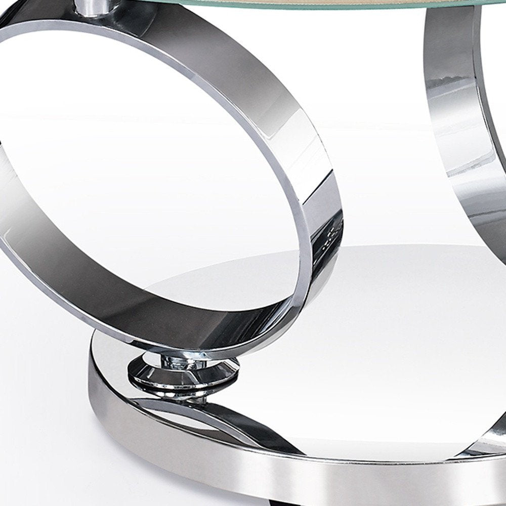 White and Silver Ceramic Tile and Metal Round Abstract Coffee Table