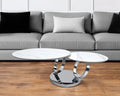 White and Silver Ceramic Tile and Metal Round Abstract Coffee Table