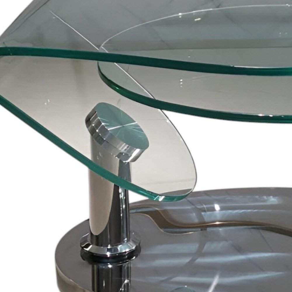 Clear and Silver Glass and Metal Oval Abstract Coffee Table - 30-inch