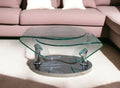 Clear and Silver Glass and Metal Oval Abstract Coffee Table - 30-inch