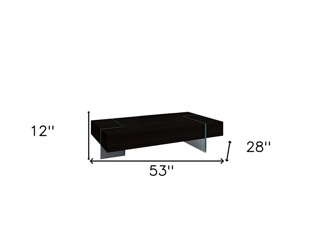 Black and Clear Wood and Glass Sled Coffee Table - 53-inch