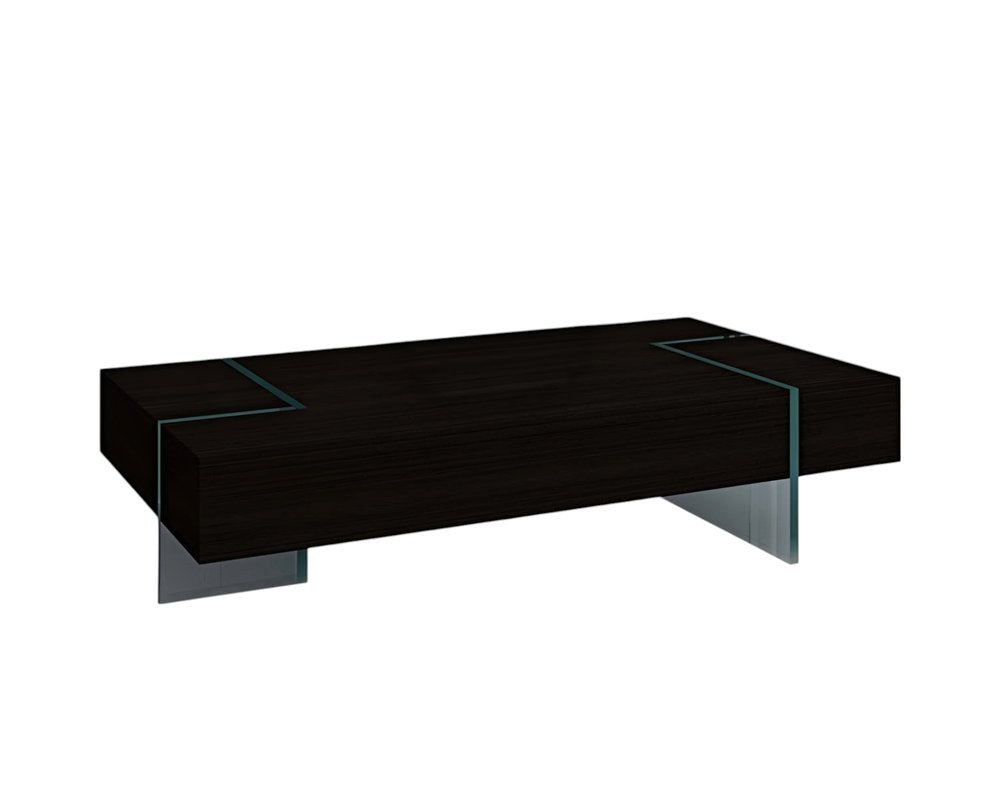 Black and Clear Wood and Glass Sled Coffee Table - 53-inch