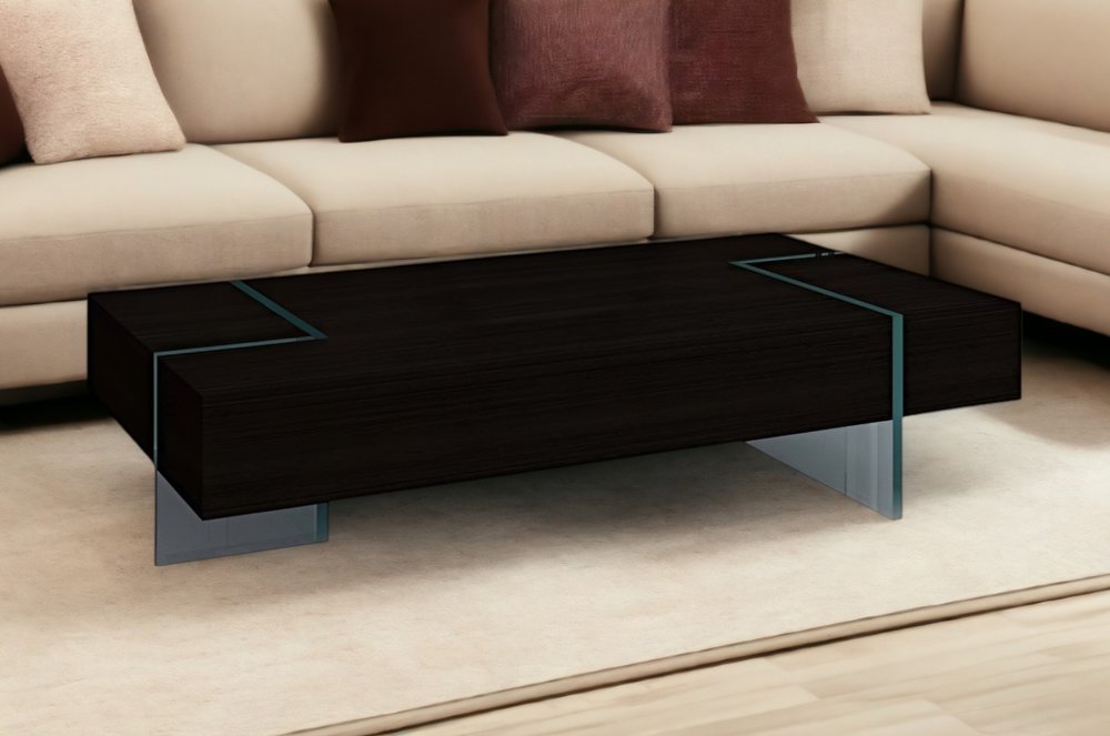 Black and Clear Wood and Glass Sled Coffee Table - 53-inch