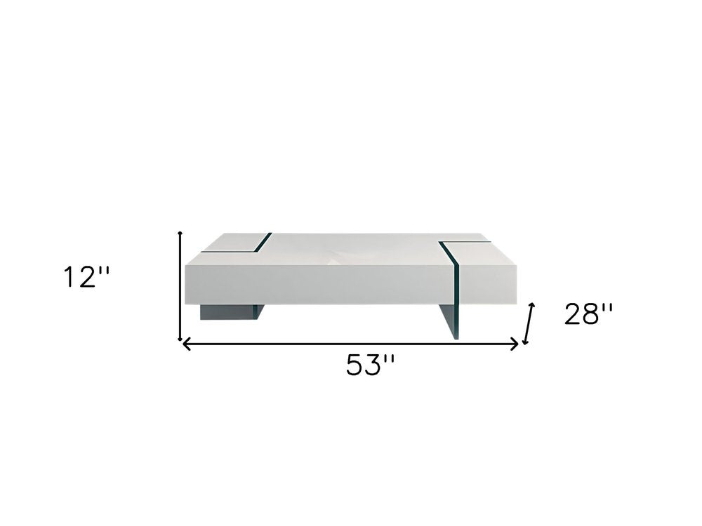 White and Clear Wood and Glass Sled Coffee Table - 53-inch