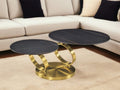 Black and Gold Ceramic Tile and Metal Round Distressed Abstract Coffee Table