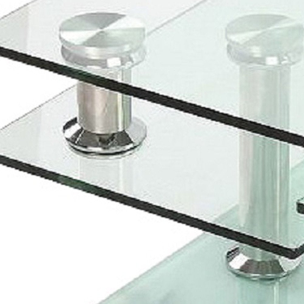 Clear and White Faux Marble Glass and Metal Coffee Table with Three Shelves