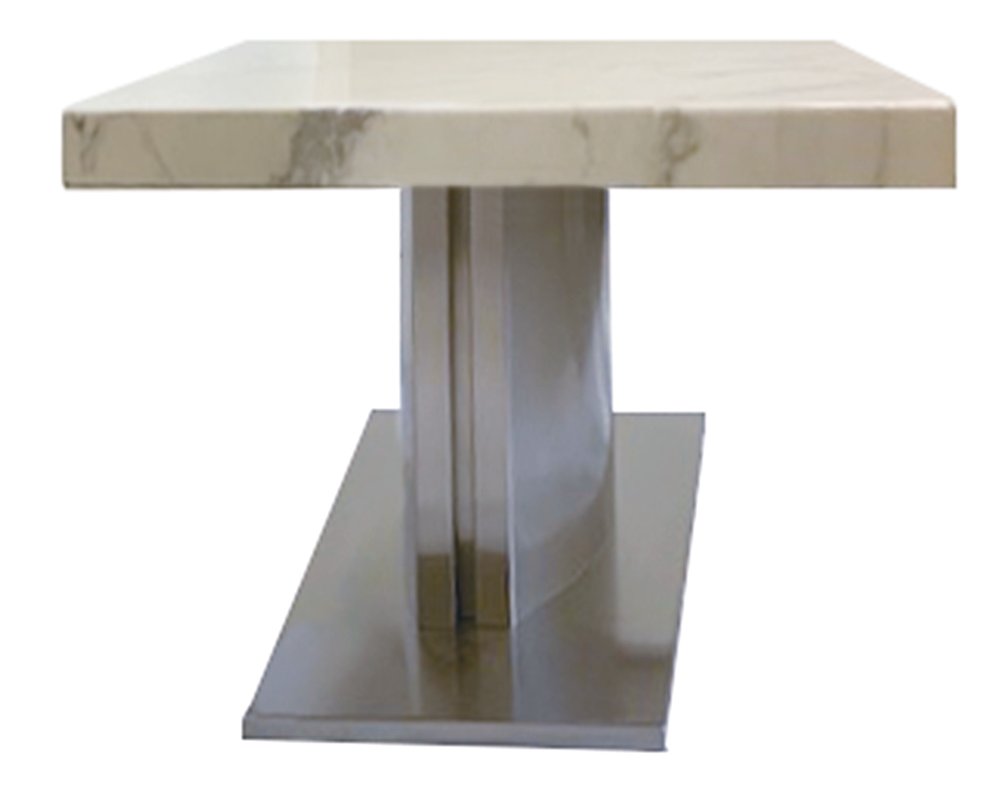White and Silver Genuine Marble and Stainless Steel Pedestal Coffee Table