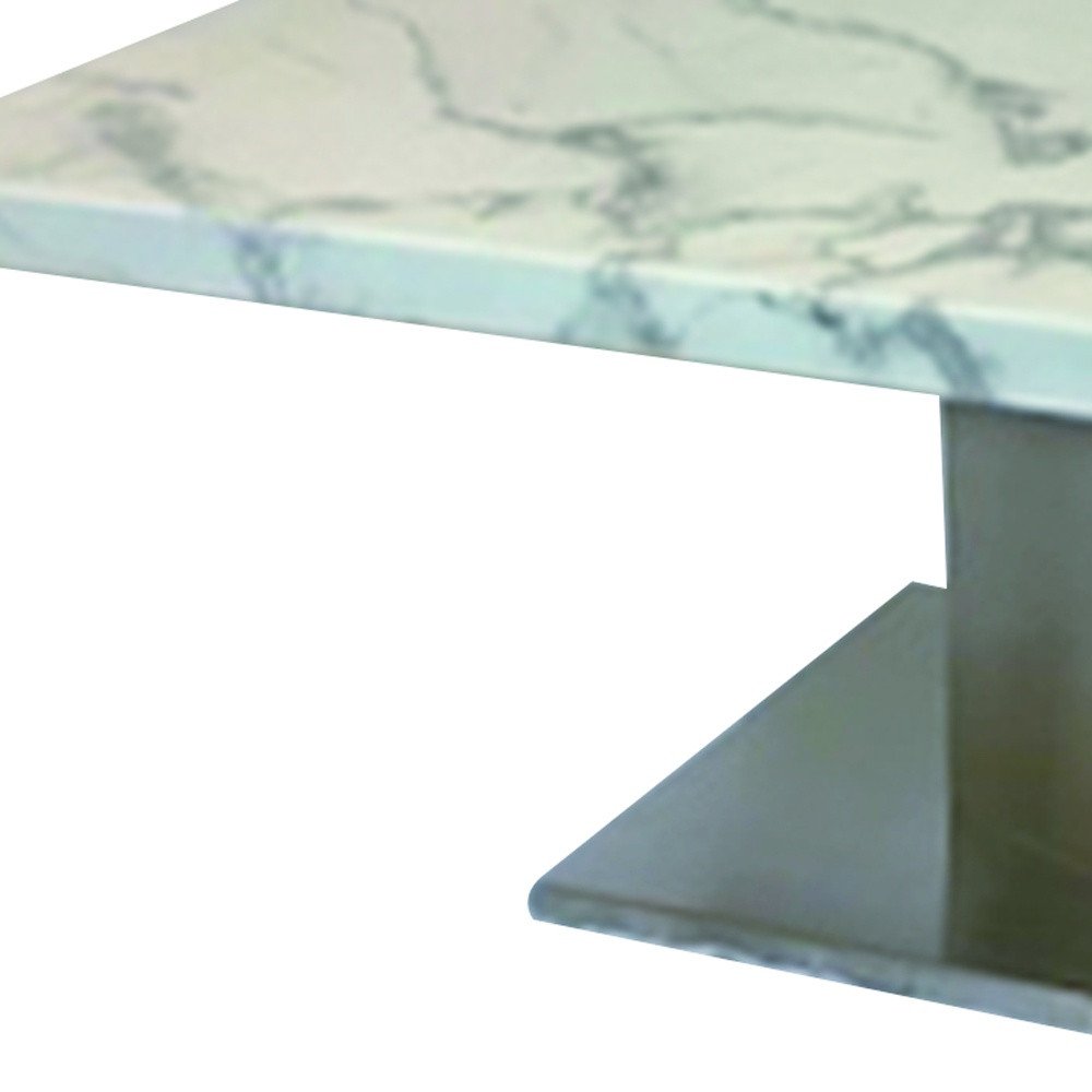 White and Silver Genuine Marble and Stainless Steel Pedestal Coffee Table