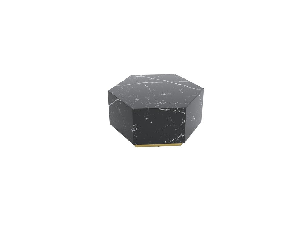 Black and Gold Faux Marble Hexagon Drum Coffee Table - 35-inch