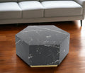 Black and Gold Faux Marble Hexagon Drum Coffee Table - 35-inch