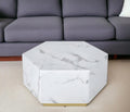 White and Gold Faux Marble Hexagon Drum Coffee Table - 35-inch