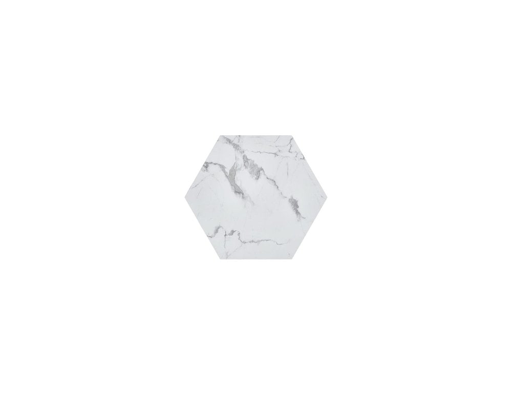 White and Gold Faux Marble Hexagon Drum Coffee Table - 35-inch