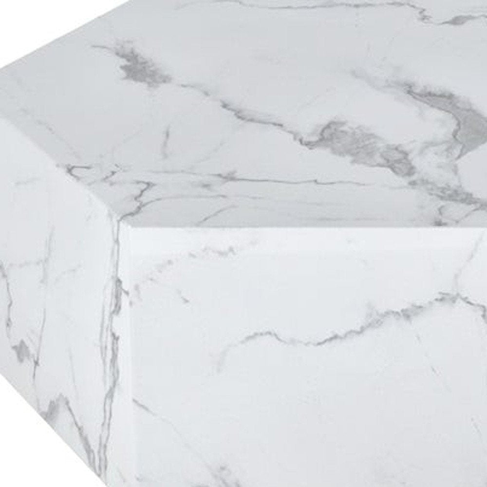 White and Gold Faux Marble Hexagon Drum Coffee Table - 35-inch