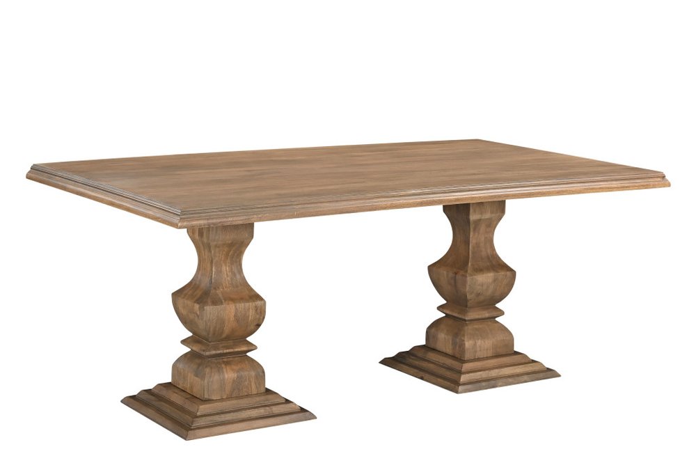 Brown Solid Wood Double Pedestal Base Dining Table - 75-inch