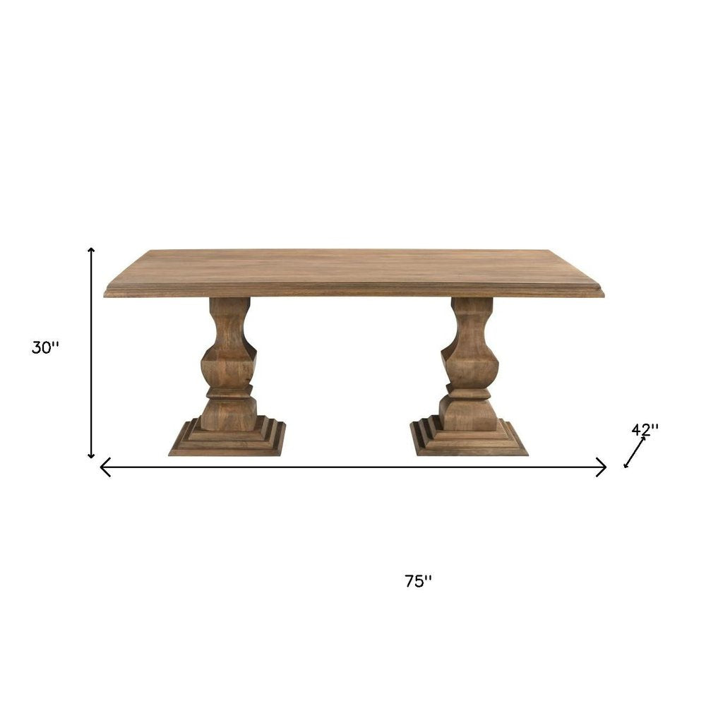 Brown Solid Wood Double Pedestal Base Dining Table - 75-inch