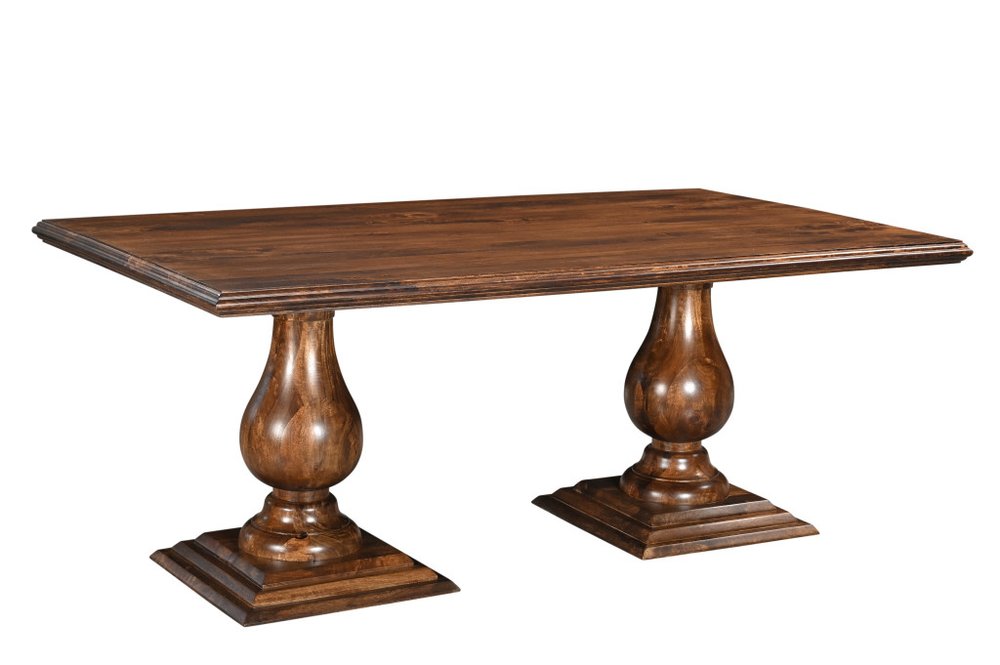 Dark Brown Wood Double Pedestal Base Dining Table - 75-inch