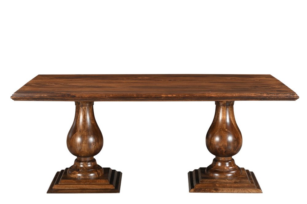 Dark Brown Wood Double Pedestal Base Dining Table - 75-inch