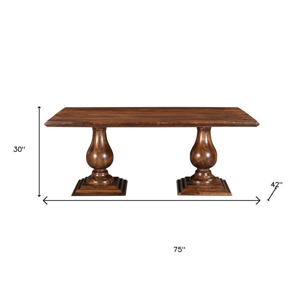 Dark Brown Wood Double Pedestal Base Dining Table - 75-inch