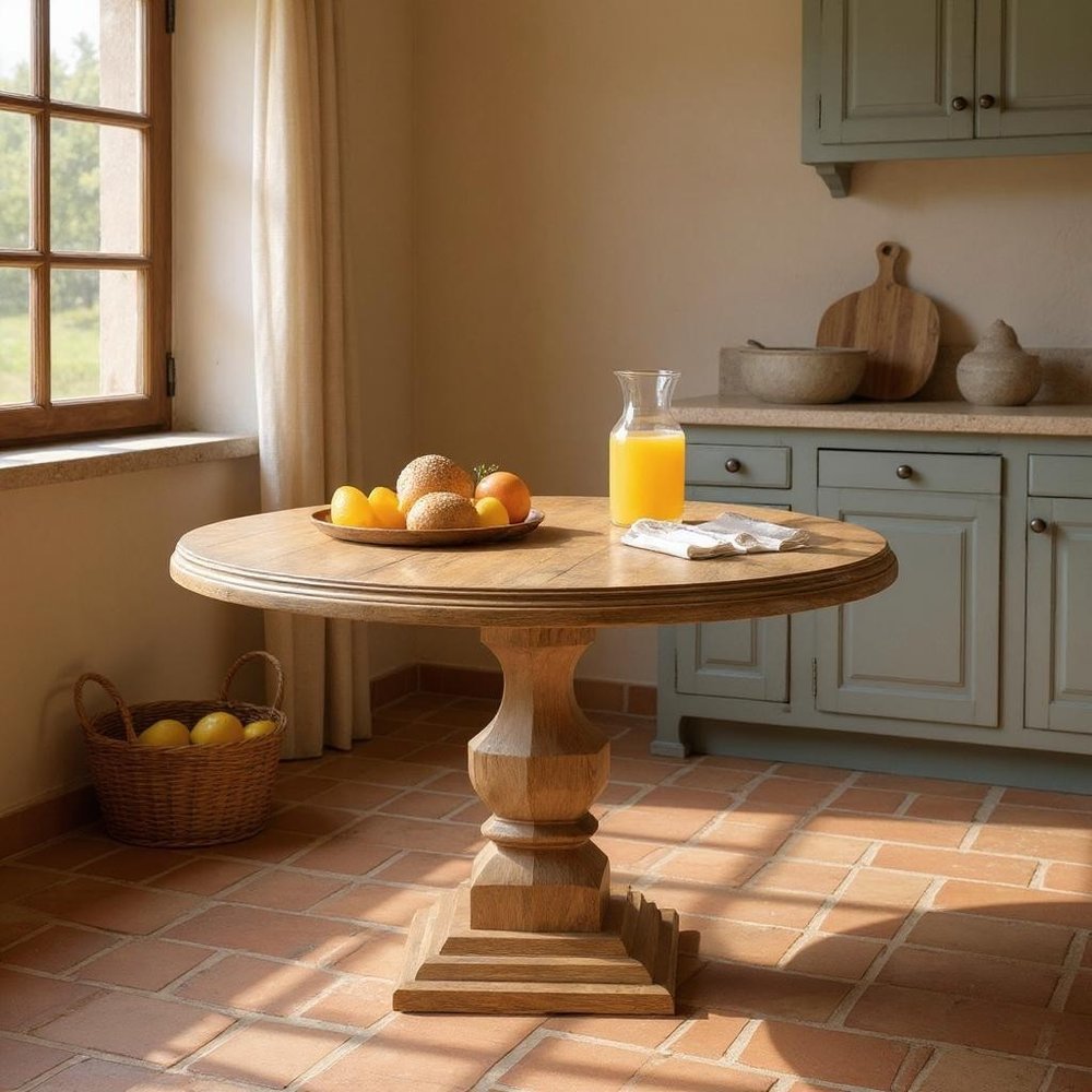 Brown Solid Wood Pedestal Base Round Top Dining Table - 54-inch
