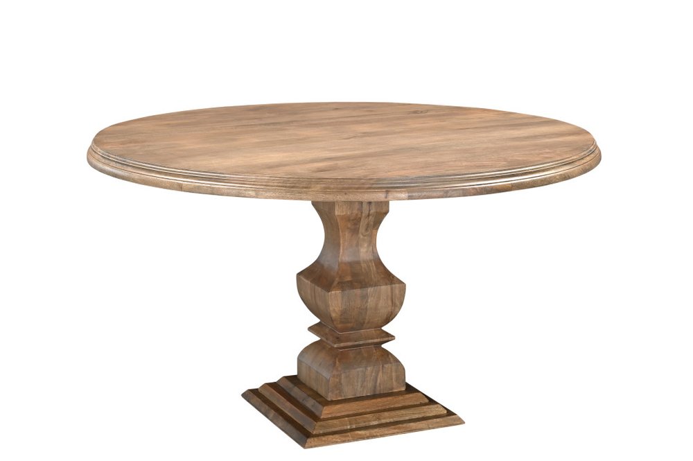 Brown Solid Wood Pedestal Base Round Top Dining Table - 54-inch