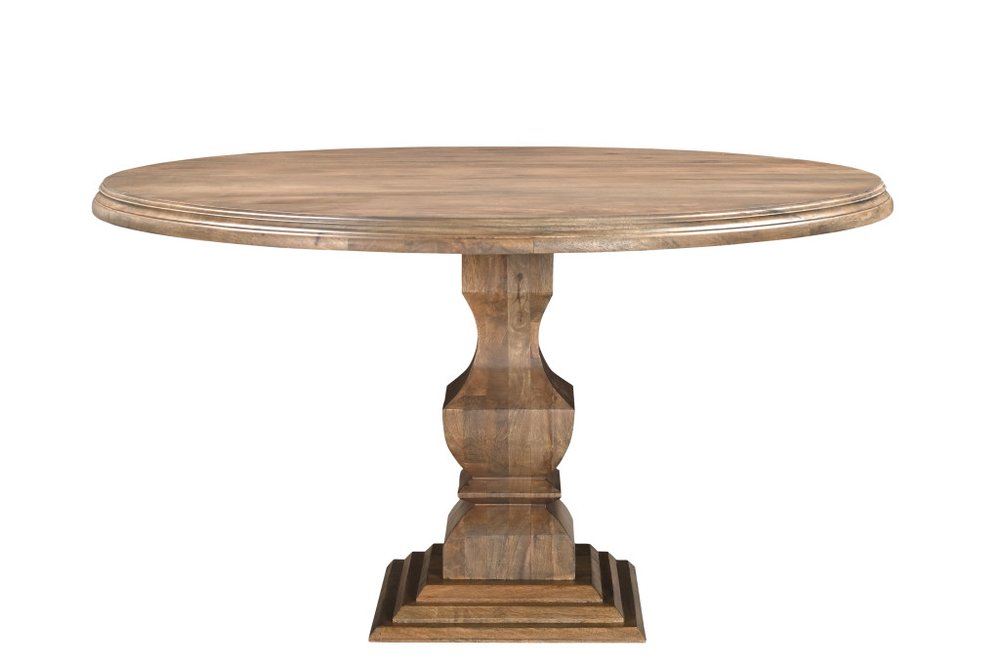 Brown Solid Wood Pedestal Base Round Top Dining Table - 54-inch