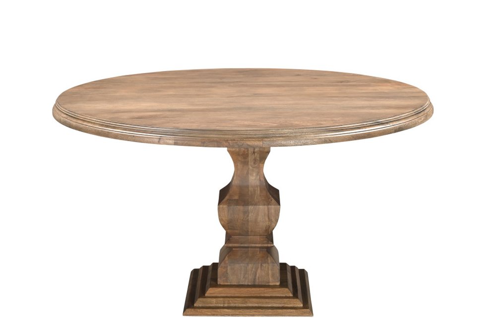 Brown Solid Wood Pedestal Base Round Top Dining Table - 54-inch