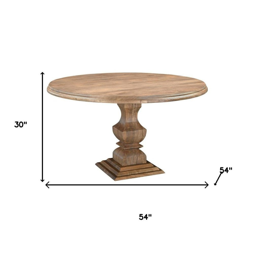 Brown Solid Wood Pedestal Base Round Top Dining Table - 54-inch