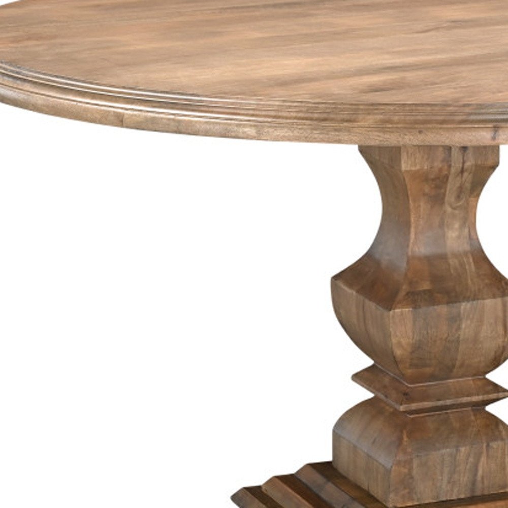 Brown Solid Wood Pedestal Base Round Top Dining Table - 54-inch