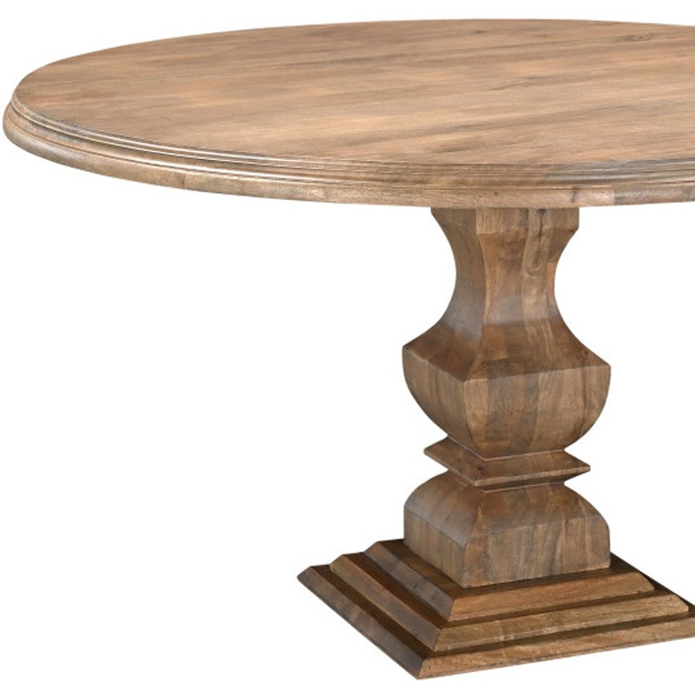 Brown Solid Wood Pedestal Base Round Top Dining Table - 54-inch